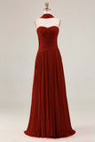 Fuchsia Sweetheart A Line Pleated Long Prom Dress with Sash