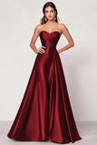 Dark Green A Line Satin Sweetheart Long Prom Dress