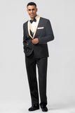 Black and Champagne Shawl Lapel  3 Piece Slim Fit Men's Prom Suits