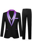 Black and Champagne Shawl Lapel  3 Piece Slim Fit Men's Prom Suits