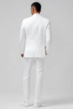 White Slim Fit Peak Lapel Jacquard Double Breasted 2 Piece Men's Suits