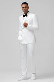 White Slim Fit Peak Lapel Jacquard Double Breasted 2 Piece Men's Suits