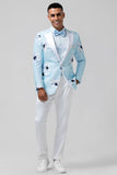 Light Blue Peak Lapel One Button 2 Piece Floral Men's Prom Suits