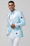 Light Blue Peak Lapel One Button 2 Piece Floral Men's Prom Suits