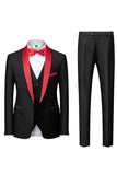 Black Shawl Lapel 3-Pieces Slim Fit Men's Suits