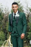 Dark Green Shawl Lapel 3-Pieces Slim Fit Men's Suits