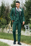 Dark Green Shawl Lapel 3-Pieces Slim Fit Men's Suits