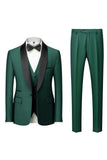 Dark Green Shawl Lapel 3-Pieces Slim Fit Men's Suits