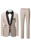 Black Shawl Lapel 3-Pieces Slim Fit Men's Suits