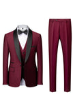 Black Shawl Lapel 3-Pieces Slim Fit Men's Suits