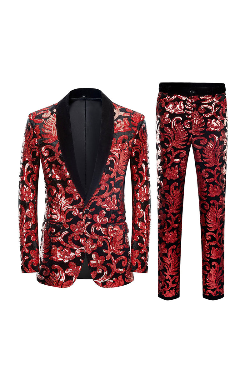 Load image into Gallery viewer, Red Sequins Men&#39;s 2 Pieces Suits