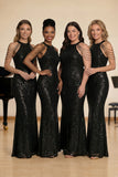 Black Halter Sequins Mermaid Long Choir Dress