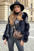 Load image into Gallery viewer, Black Cropped Zipper Leather Faux Fur Jacket