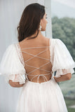 Tulle Pleated Little White Dress with Lace-up Back