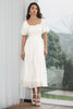 Load image into Gallery viewer, A Line Pleated Little White Dress with Puff Sleeves