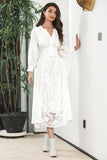 White Boho Long Sleeves Engagement Party Dress with Lace