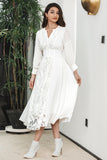 White Boho Long Sleeves Engagement Party Dress with Lace