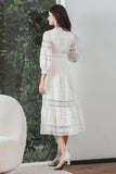 Tea-Length Lace Little White Dress with Long Sleeves