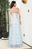 Blue Floral Boho Maxi Summer Dress