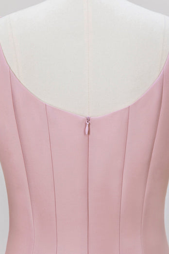 Pink A-Line Spaghetti Straps Midi Wedding Guest Dress