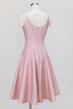 Pink A-Line Spaghetti Straps Midi Wedding Guest Dress