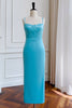 Load image into Gallery viewer, Blue Spaghetti Straps Sheath Wedding Guest Dress