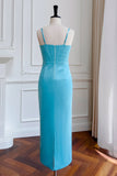 Blue Spaghetti Straps Sheath Wedding Guest Dress