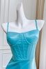 Load image into Gallery viewer, Blue Spaghetti Straps Sheath Wedding Guest Dress