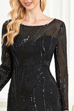 Sparkly Black Mermaid Sequins Boat Neck Choir Dress with Long Sleeves
