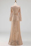 Glitter Navy Mother of the Bride Dress with Long Sleeves