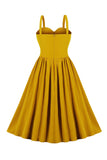 Spaghetti Straps Yellow Swing Vintage Dress