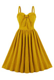 Spaghetti Straps Yellow Swing Vintage Dress