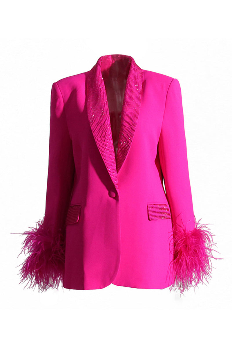 Load image into Gallery viewer, Glitter White Shawl Lapel Women Blazer with Feathers