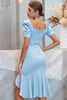 Load image into Gallery viewer, Light Blue Bodycon Cocktail Dress with Ruffles