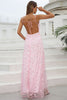 Load image into Gallery viewer, Pink Spaghetti Straps Prom Dress with Flowers