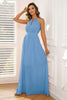 Load image into Gallery viewer, Blue A-Line Sleeveless Long Formal Dress