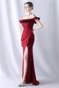 Load image into Gallery viewer, Burgundy Mermaid Off the Shoulder Long Formal Dress with Ruffles