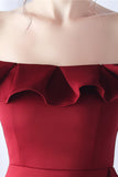 Burgundy Mermaid Off the Shoulder Long Formal Dress with Ruffles