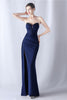 Load image into Gallery viewer, Navy Mermaid Strapless Long Corset Prom Dress with Slit