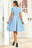 Retro Style Blue 1950s Dress with Short Sleeves