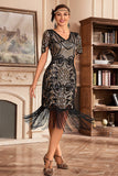 Dark Green V Neck Fringe 1920s Gatsby Dress With Sequins