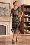 Dark Green V Neck Fringe 1920s Gatsby Dress With Sequins