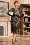 Dark Green V Neck Fringe 1920s Gatsby Dress With Sequins