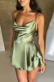 Green A-Line Tiered Spaghetti Straps Short Party Dress