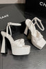Load image into Gallery viewer, White Chunky High Heel Sandals with Bow