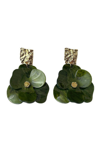 Green Acrylic Flower Shape Earrings