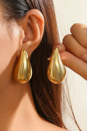 Simple Golden Metal Teardrop Earrings