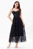 Black A-Line Tulle Tiered Corset Party Dress