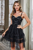 Black A-Line Spaghetti Straps Short Corset Party Dress