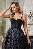 Black A-Line Spaghetti Straps Corset Party Dress